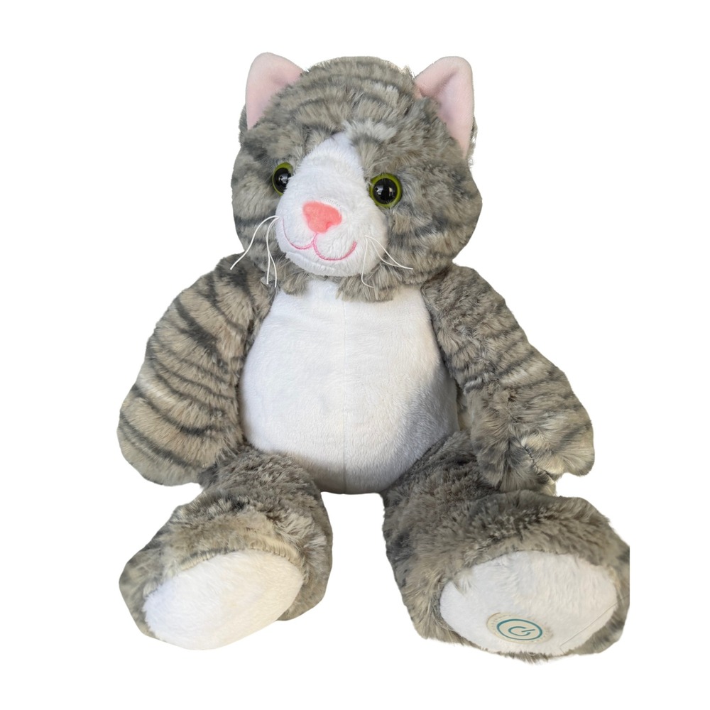 Grey Tabby Cat Interactive Purring Plush Stuffed Animal Toy Gray White Striped